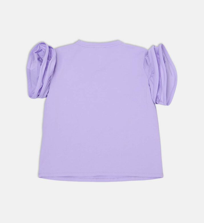 تيشيرت بأكمام قطن مكشكشة بلوغو بشكل حرف تي