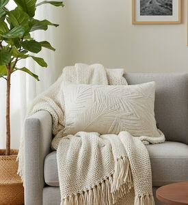 Home Deco and More Thodo Cotton Rectangular Filled And Vaccumed Cushion, Beige, Packshot View