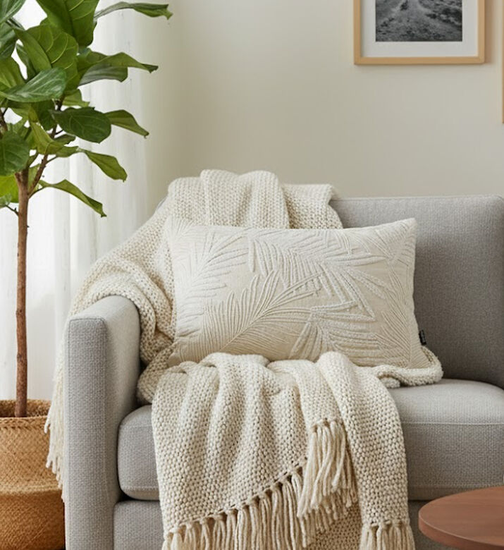 Home Deco and More Thodo Cotton Rectangular Filled And Vaccumed Cushion, Beige, Packshot View