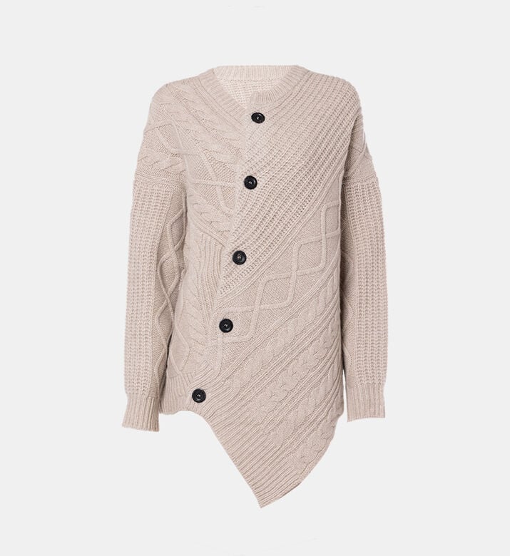 Asymmetric Cable Knit Cardigan