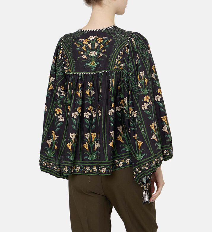 Flowers Arch Linen Blend Long-sleeve Blouse Flowers Arch Linen Blend Long-sleeve Blouse