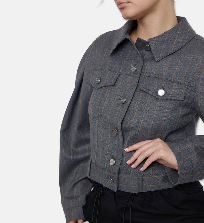 Ganni Pinstripe Cropped Jacket, Model View