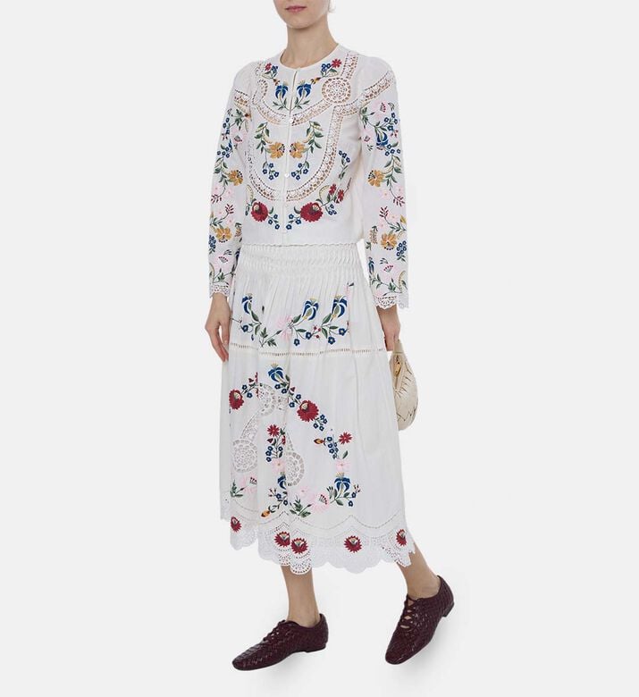 Floral-embroidery Pleated-detail Skirt Floral-embroidery Pleated-detail Skirt