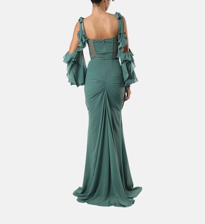 Teal Rushed Off-shoulder Gown Teal Rushed Off-shoulder Gown