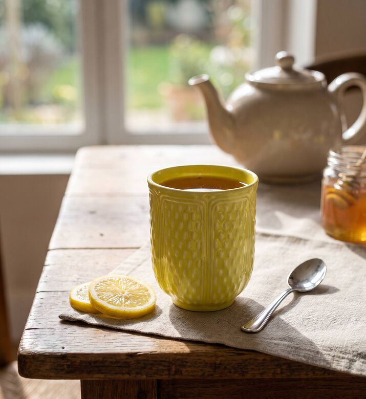Gien Citron Embossed Tea Cup, Model View