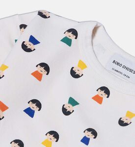Bobo Choses All-over Colorful Face-print Shoulder Snaps Sweatshirt, Packshot View