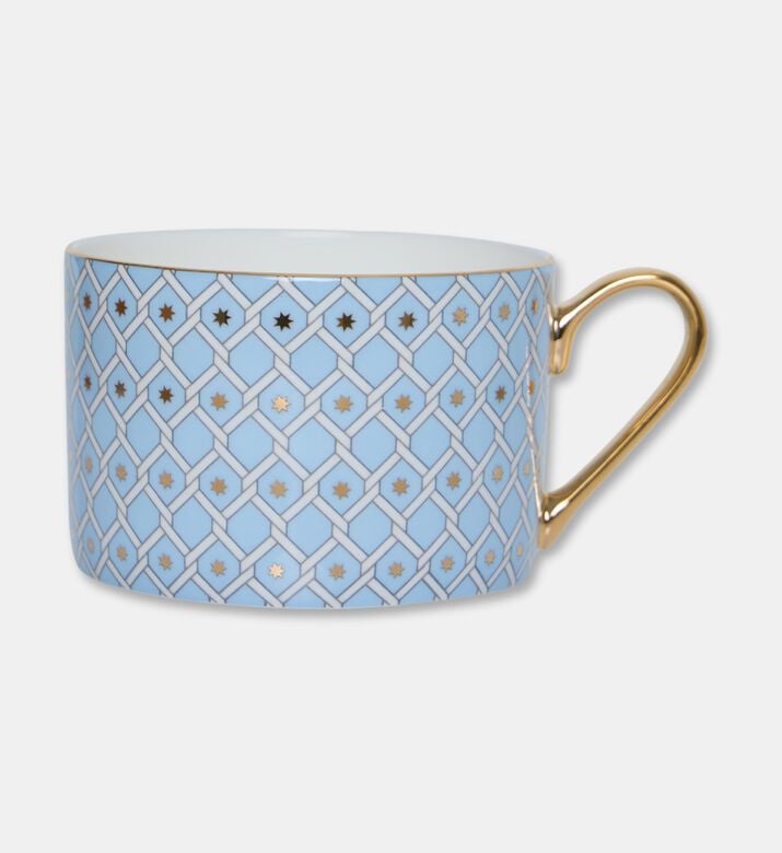 Imperial Gold Handle Blue Lattice Cylindrical Saucer Mug, Packshot View