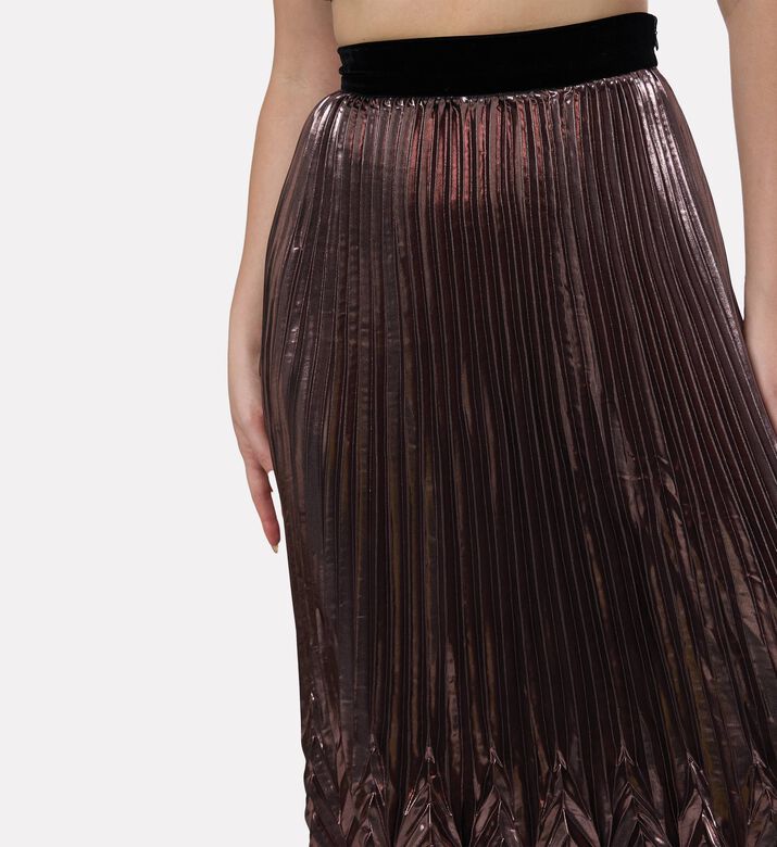 Blue For Burgundy Chevron Pleated Metallic Maxi Skirt, Model View