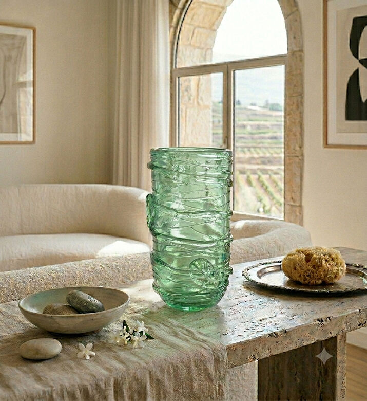 Gileno Green Oil Crystal Vase, Green, M, Packshot View