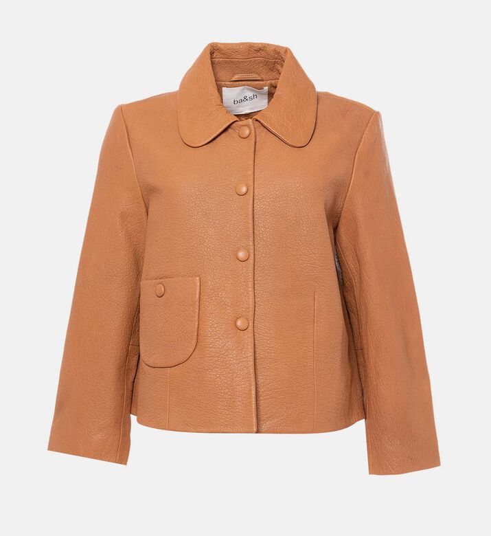 Leather Peter Pan Neck Long-sleeve Jacket