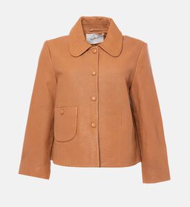 Leather Peter Pan Neck Long-sleeve Jacket Leather Peter Pan Neck Long-sleeve Jacket