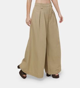 بنطال من قطن بخصر عالٍ وساق عريض