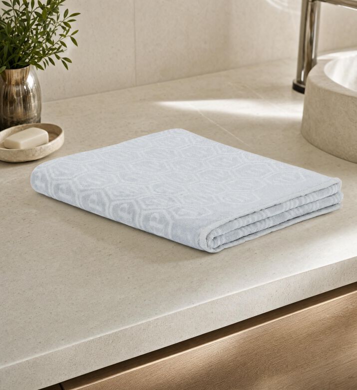 Philipp Plein Rectangular Logo Pattern Bath Towel, White, 95x150-cm, Model View