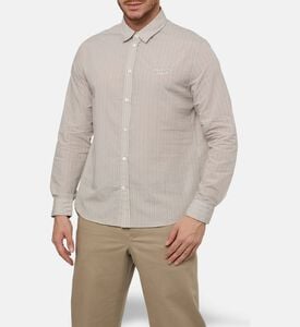 Maison Kitsune Embroidered Logo Pinstripe Shirt, Model View