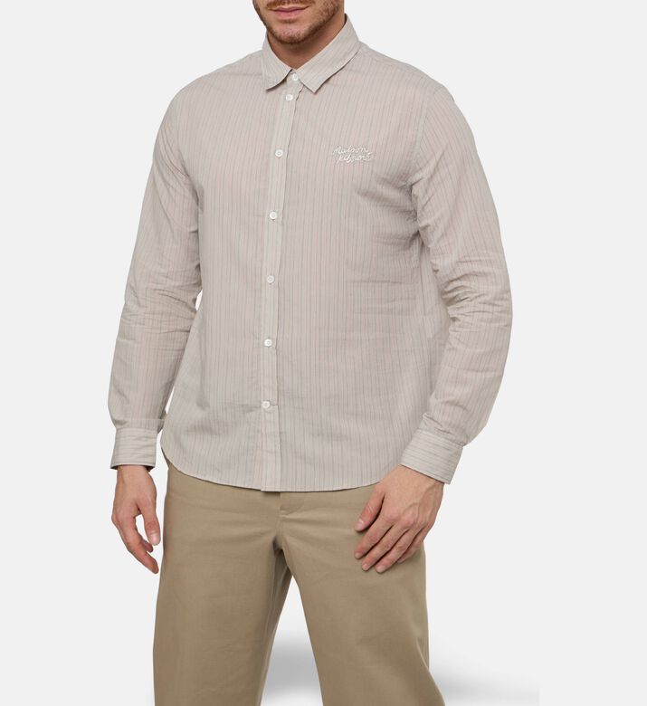 Maison Kitsune Embroidered Logo Pinstripe Shirt, Model View