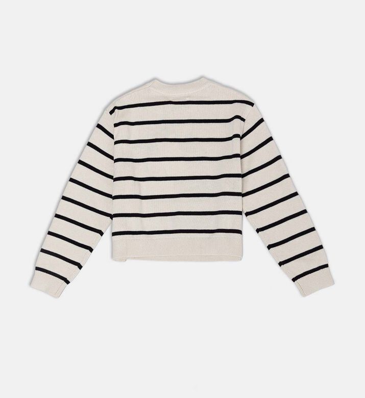 سترة بياقة دائرية بنقشة خطوط محبوكة