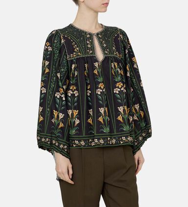 Flowers Arch Linen Blend Long-sleeve Blouse