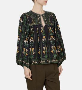 Flowers Arch Linen Blend Long-sleeve Blouse Flowers Arch Linen Blend Long-sleeve Blouse