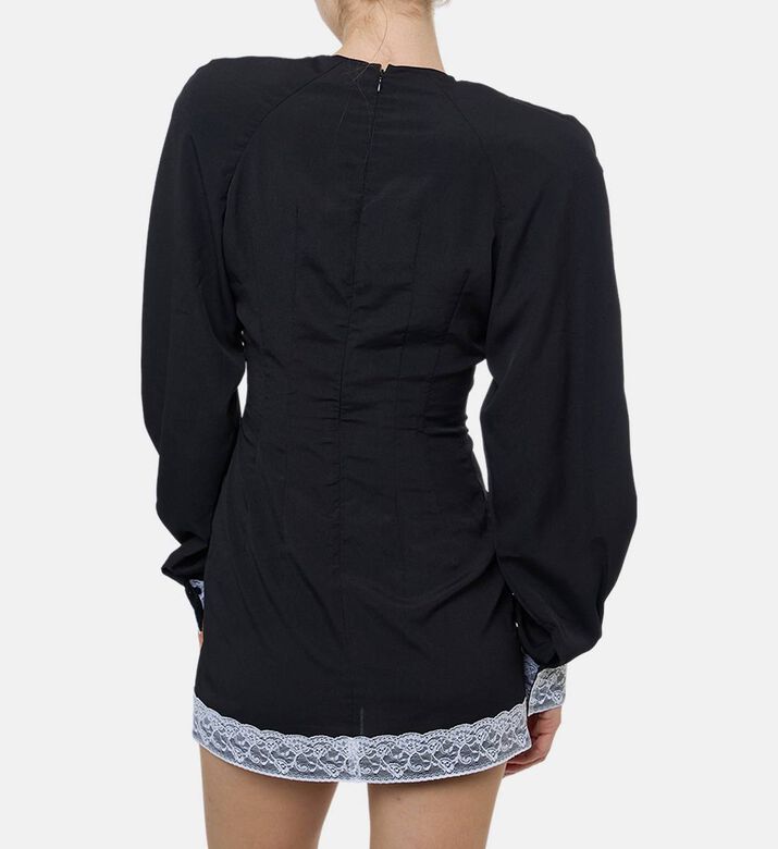 Rowen Rose High-contrast Scalloped Lace Trim Tunic Dress, Model View