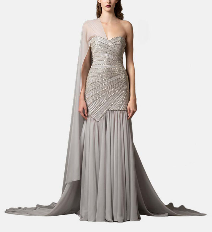 Beaded Sweetheart Neck Flared Dress