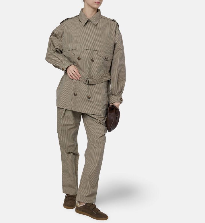 Isabel Marant Pinstripe Belted Outerwear Jacket, Model View