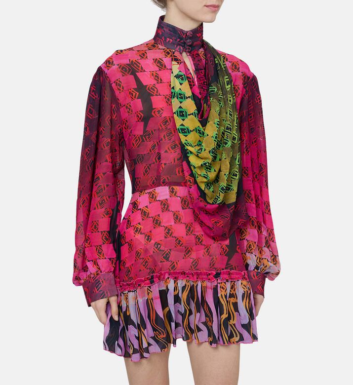 Balloon Sleeve Pleated Collar Dress