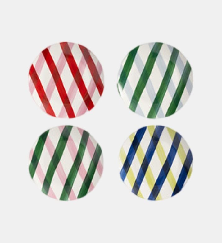 Stripe Pattern Round Plate Set-4