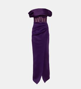 Satin Off Shoulder Gown With Tulip Neoprene Skirt