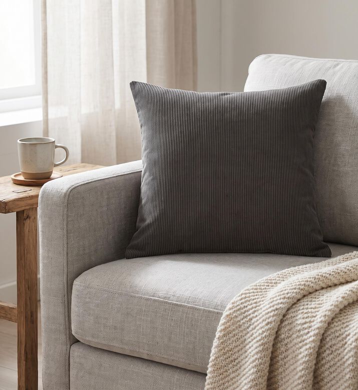 Deko and Co Cord Square Cushion, Grey, 40x40-cm, Packshot View