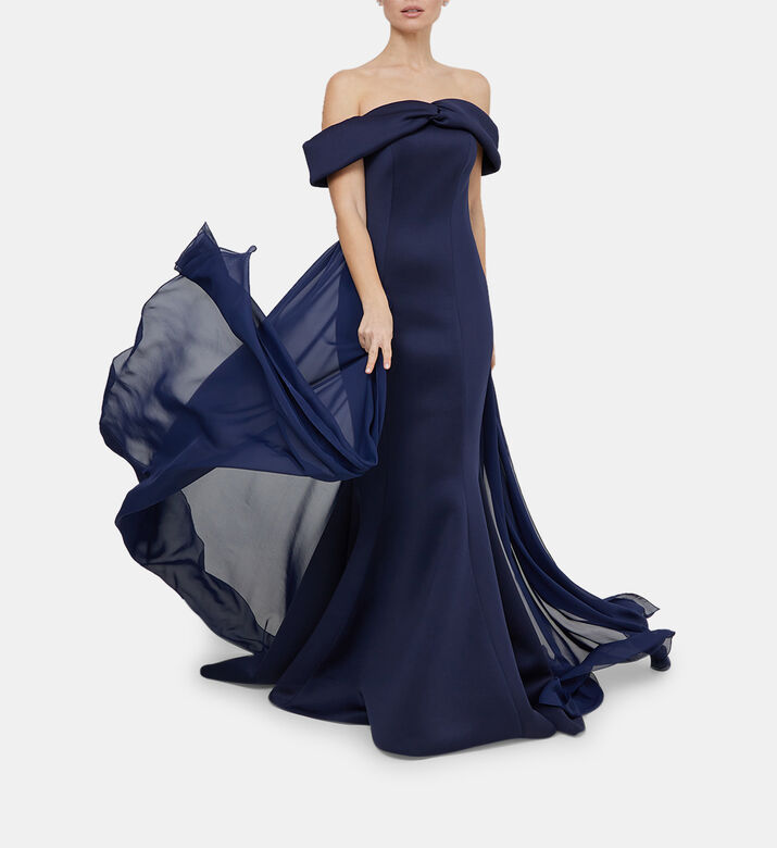 Neoprene Twisted Off-shoulder Dress
