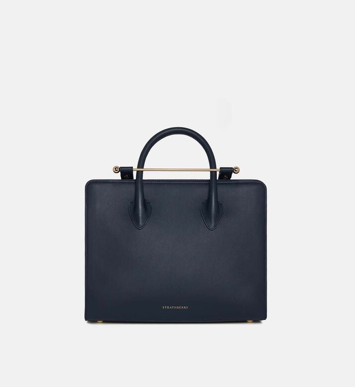 Leather Top Handle Midi Tote Bag
