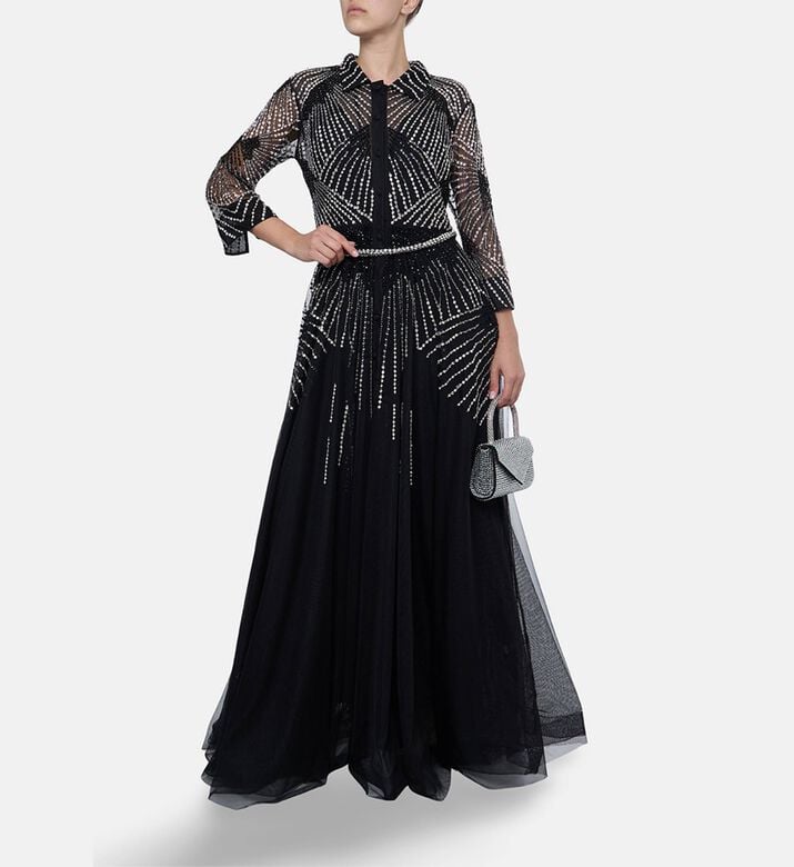 Christophe Guillarme Front Slit Column-cut Dress, Black, 46, Model View