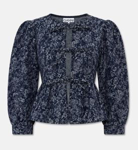 Ganni Floral Jacquard Long-sleeve Blouse, Packshot View