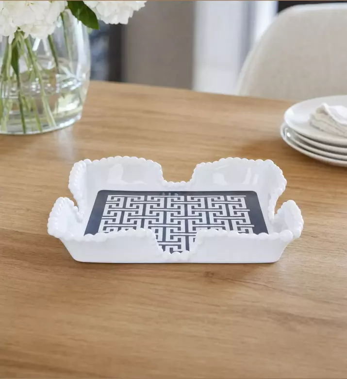 Baci Milano Optical Printed Napkin Holder 25 Cm, White, Model View