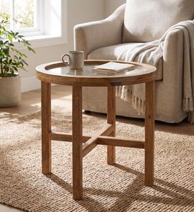Home Deco and More Large Round-shape Table, Light-brown, 50-cm, Packshot View