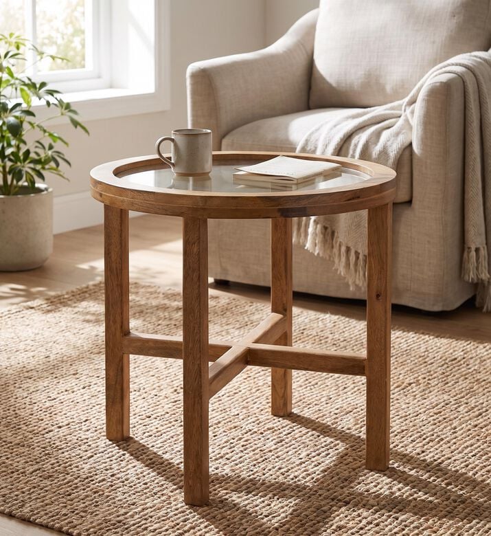 Home Deco and More Large Round-shape Table, Light-brown, 50-cm, Packshot View