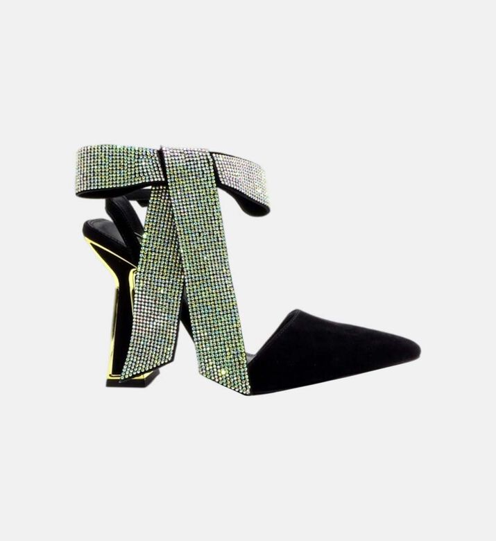 صندل ياسمينا بفيونكة كريستال من الجلد السويدي