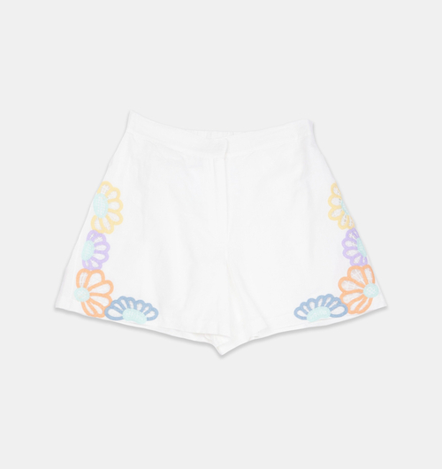 Linen Floral-embroidery Shorts