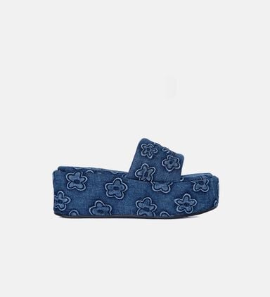 The Puffy Daisy Denim Platform Sandals