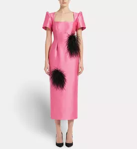 Savanna Amahle Feather Embellished Dress, Pink, L, Model View