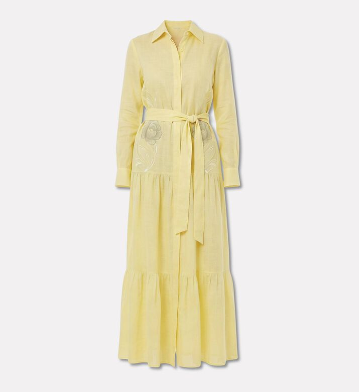 Savanna Galeries Lafayette Rose Embroidered Belted Maxi Dress, Yellow, Packshot View
