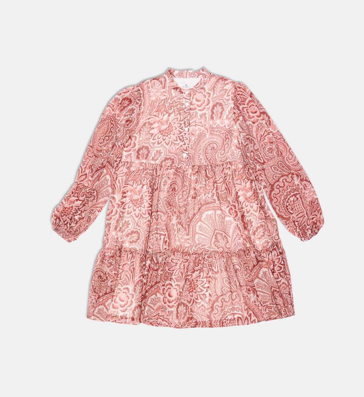 Paisley-print Long-sleeve Button-front Dress