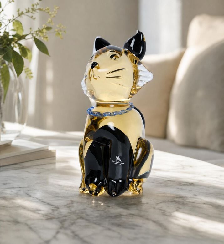 Duccio Di Segna Crystal Royal Cat Sculpture, Gold, Medium, Model View