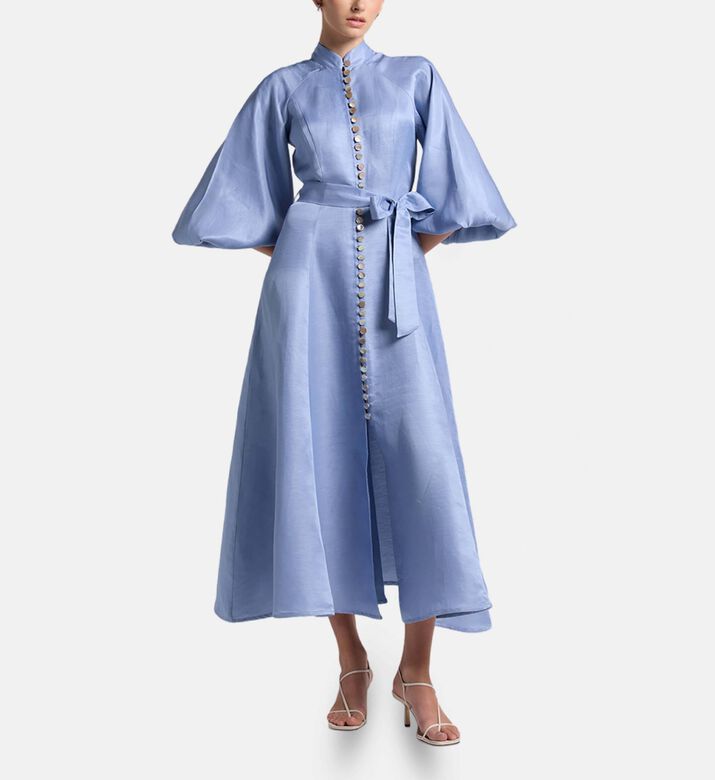 Carter and White Nadi Bishop Sleeves Waist-tie Dress, Model View