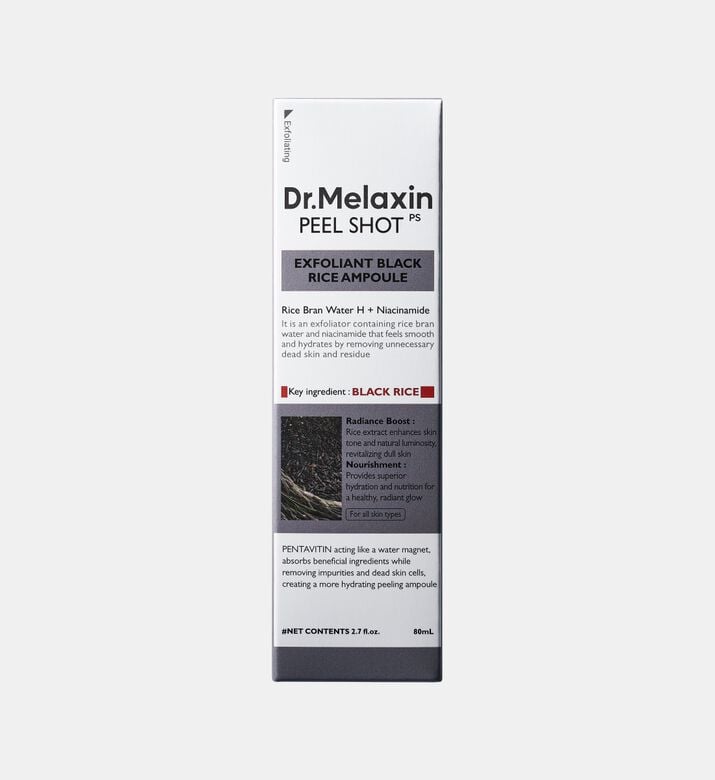 Dr. Melaxin Peel Shot Exfoliating Black Rice Ampoule, Packshot View Dr. Melaxin Peel Shot Exfoliating Black Rice Ampoule, Packshot View