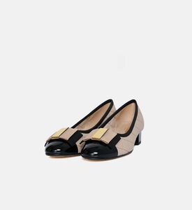 حذاء بكعب عالٍ جلد مبطّن بلونين