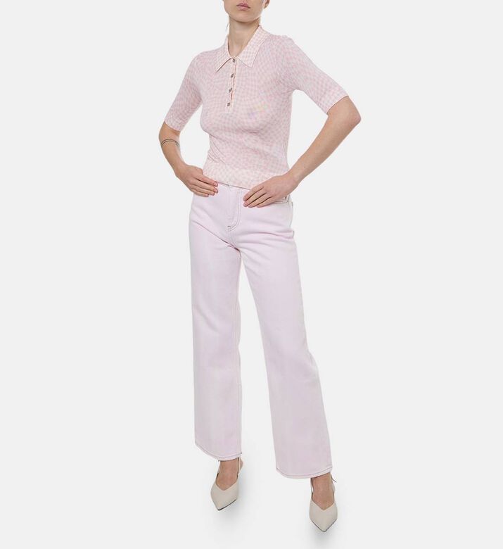 Ganni Cotton All-over Print Polo Shirt, Model View