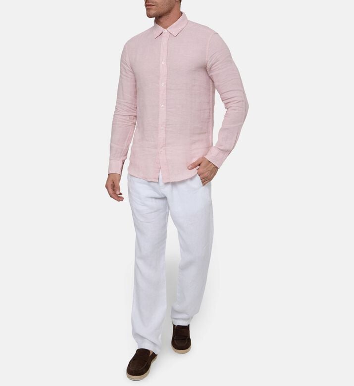 Galeries Lafayette Linen Button-down Classic Collar Shirt, Light-pink, M, Model View