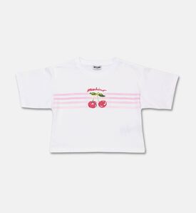Moschino BKT Cherry-print Cropped T-shirt, White, 12y, Packshot View