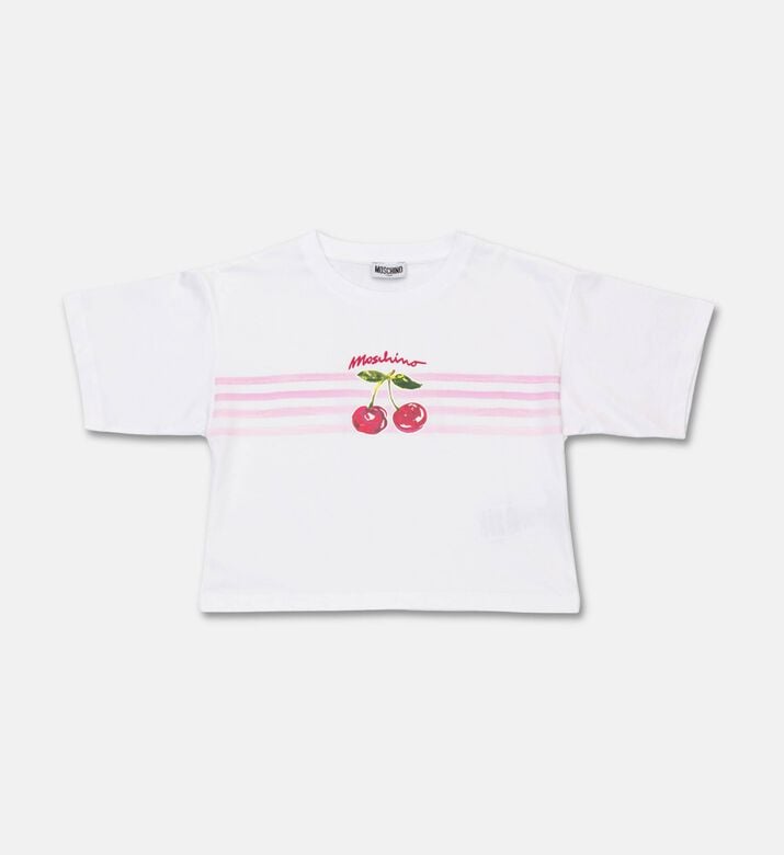 Moschino BKT Cherry-print Cropped T-shirt, White, 12y, Packshot View
